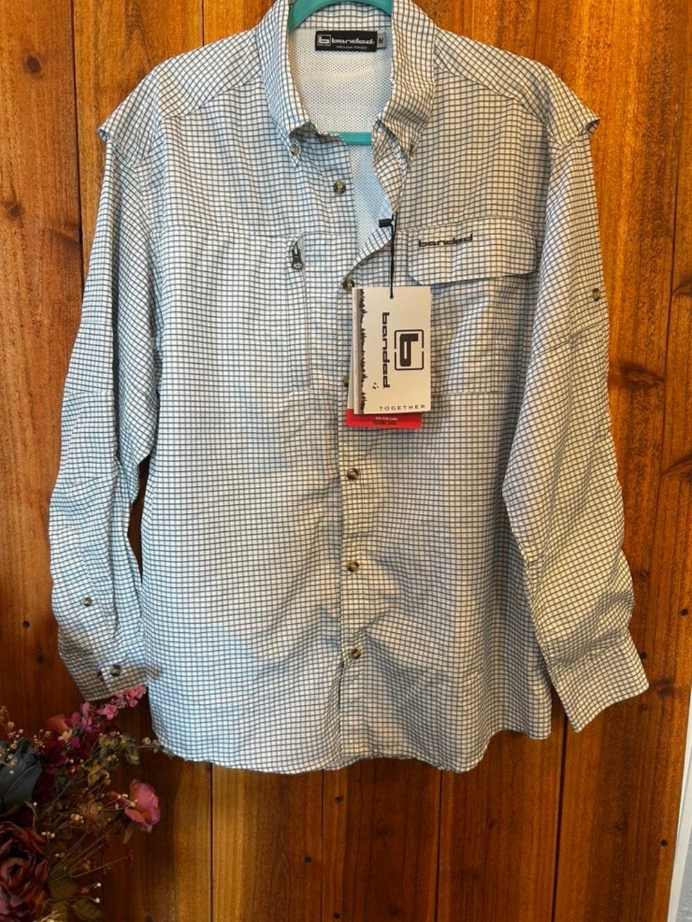 Banded Mens M Grey Plaid Short Sleeve Vent Fishing Shirt UPF40 $60 MSRP NWT